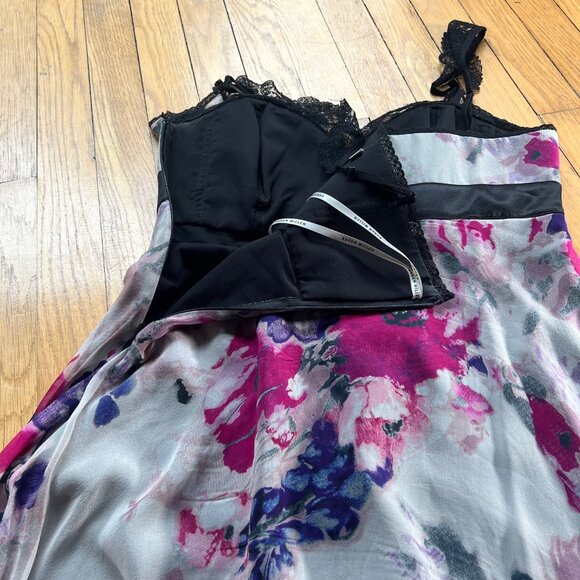 Karen Millen Babydoll Size 8 Black White Pink Silk Floral Lace Trim Sleeveless D - Picture 15 of 15